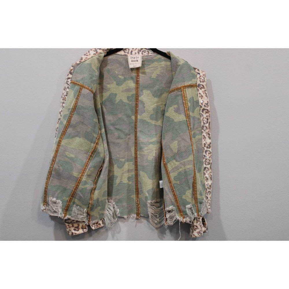 Style Rack Cheetah Print Distressed Button Up Jacket Small S - Picture 3 of 8